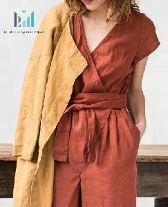 Modern Wrap Style linen jumpsuit