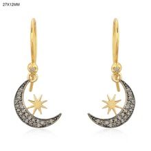 Pave Diamond Moon & Star Hook Earrings