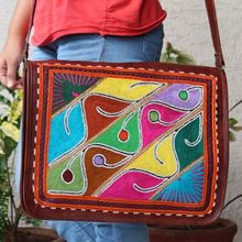 Leather Embroidery Messenger Bag