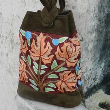 Real suede leather handmade embroidery sling bag