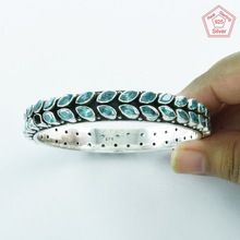 Blue Topaz Stone Silver Bangle