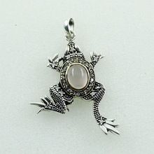 Rose Quartz AND CZ Stone Frog Pendant