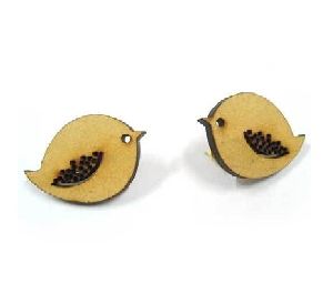 Wooden Bird Earrings