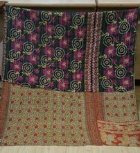 Black Pink Floral Kantha Sheet