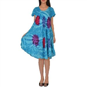 Rayon Printed Knee Length Loose Fit Stylish Evening Dress Tunic