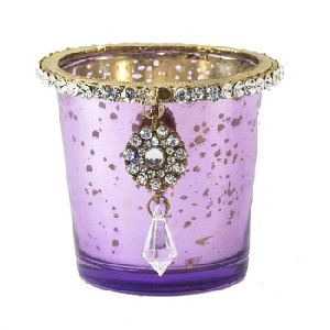 Silver Glass Votive with Jewel Ring and Dangler Violet