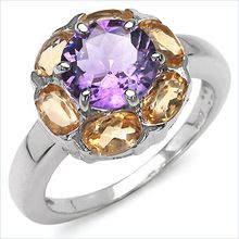 Genuine Amethyst and Citrine Sterling Silver Ring