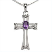 Genuine Amethyst Silver Cross Pendant