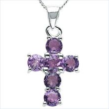 Genuine Amethyst Sterling Silver Cross Shape Pendant