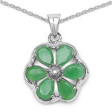 Genuine Emerald and Diamond Sterling Silver Pendant