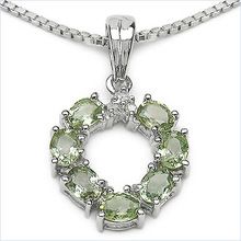 Green Sapphire and Diamond Sterling Silver Pendant