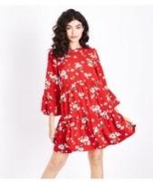 Bell sleeve tiered smock dress