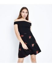 Black floral embroidered mini dress