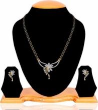 Black Silver Flower Diamond Mangalsutra Set