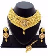 Ethnic golden zircon choker necklace set