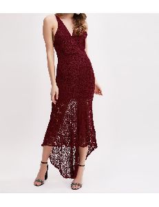 Lace asymmetric sleeveless maxi dress