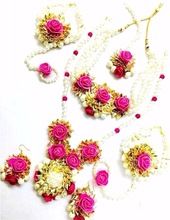 Pink gota patti flower jewellery set
