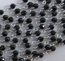 Natural Black Spinal Gemstone Silver Rosary Chain