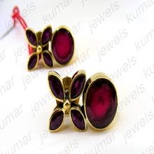 Ruby Color Stone Studs Tops Earrings