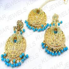 Stone Jadau Wedding Earrings Tikka Set