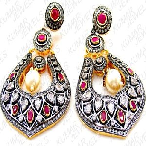 Stone Ruby CZ Black Rhodium Plated Earrings