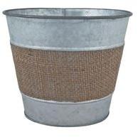 Galvanized Wall Planter Pot With Burlap StripGrey Galvanized Planter Pot