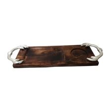 Snack Serving Wooden Tray With Silver Handle