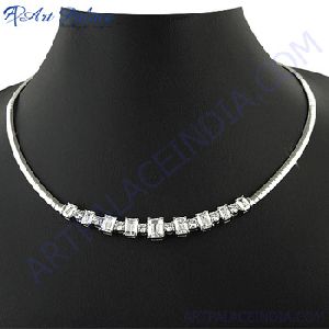 Cubic Zirconia Gemstone Silver Necklace