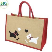 Jute Hessian Red Trim Large Shopping Bag