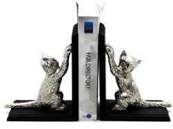 Nickel Finish Aluminum Decorative Cat Shape Bookend