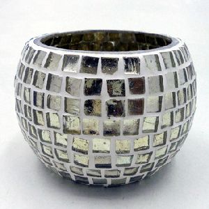 Square Silver Mosaic Round Glass Votive