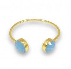 Aqua chalcedony Gemstone Gold Plated Bezel Set Adjustable Bangle