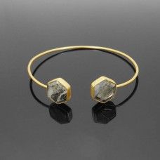 Marcasite pyrite hexagon gemstone gold plated adjustable bezel set bangle