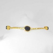 Senorita Black Druzy Gold Plated Hammered Bezel Set Bangle