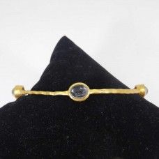 Senorita Crystal Quartz Gold Plated Hammered Bezel Set Bangle