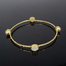 Senorita Golden Rutile Quartz Gold Plated Hammered Bezel Set Bangle