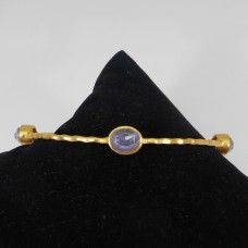 Senorita Lavender Zircon Gold Plated Hammered Bezel Set Bangle