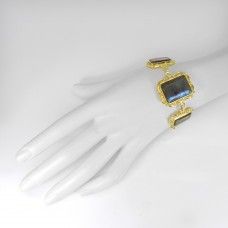 Senorita Mother of Pearl Gold Plated Hammered Bezel Set Bangle