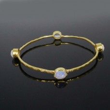 Senorita Opalite Hydro Gold Plated Hammered Bezel Set Bangle