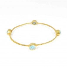 Senorita Syn. Blue Turquoise Gold Plated Hammered Bezel Set Bangle