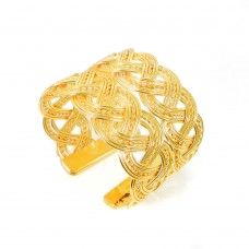 Wire Wrapped Handcrafted Gold Plated Hand Forged Adjustable Wide Cuff Bracelet
