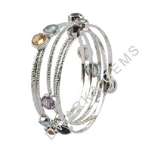 925 Sterling Silver Bangles With Semi Precious Stones