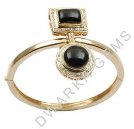 925 Sterling Silver Black Onyx White Topaz Bangle Bracelet