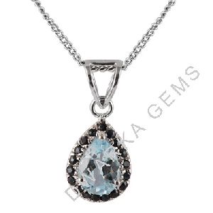 925 Sterling Silver Blue Sapphire And Blue Topaz Pendant