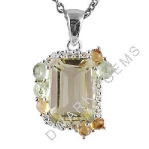 High quality multi gemstone 925 sterling silver pendant