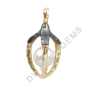 Pearl Drop Pendant in Fine Textured 925 Sterling Silver Plated with Gold and Black Rhodium