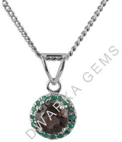 Smoky Quartz And Emerald Silver Pendant