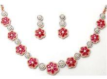 Alternately Studded Necklace Earrings Set