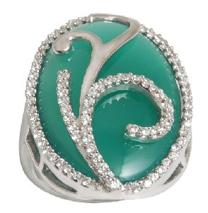 Green Agate Designer Silver Ring