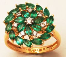 Marquise Emerald Flower Solid Gold Ring